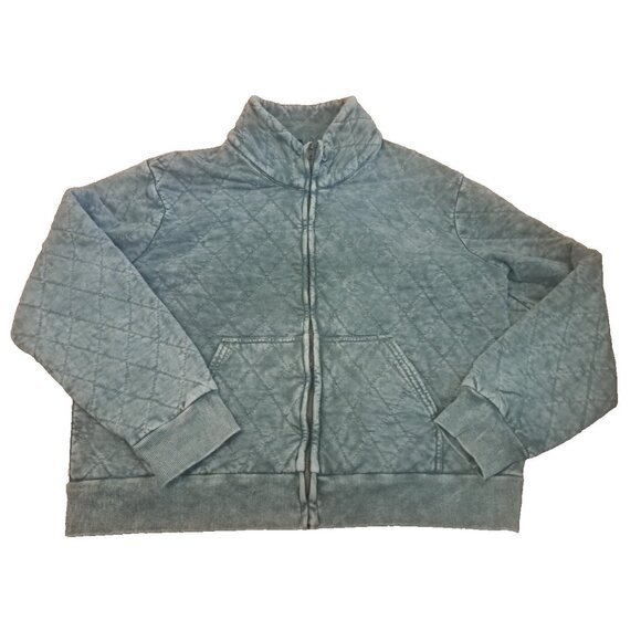 Womens Jane + Delancey Quilted Jacket Gray Pockets Acid Mineral Wash Bomber L - Picture 1 of 6